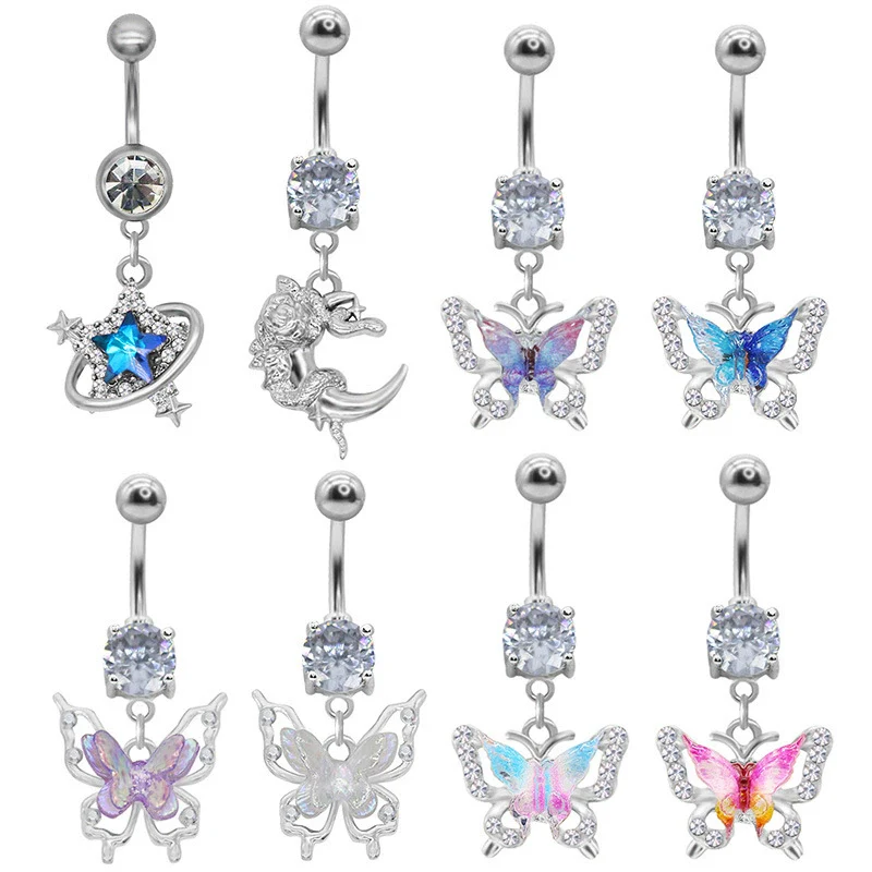 Belly Ring Jewelry Zinc Alloy Heart Shape Flash Butterfly Style Unisex
