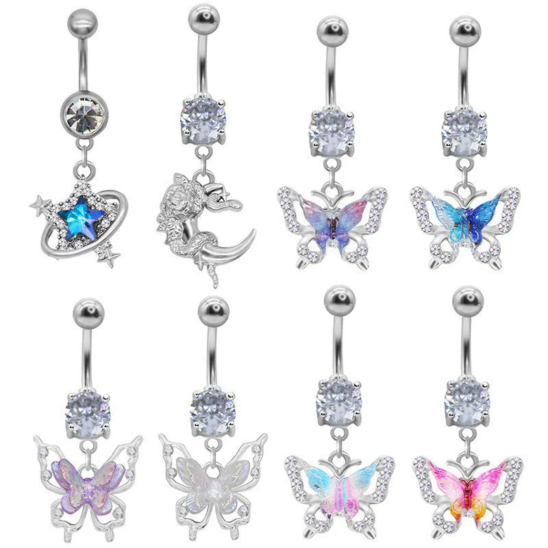 Belly Ring Jewelry Zinc Alloy Heart Shape Flash Butterfly Style Unisex - Image 14
