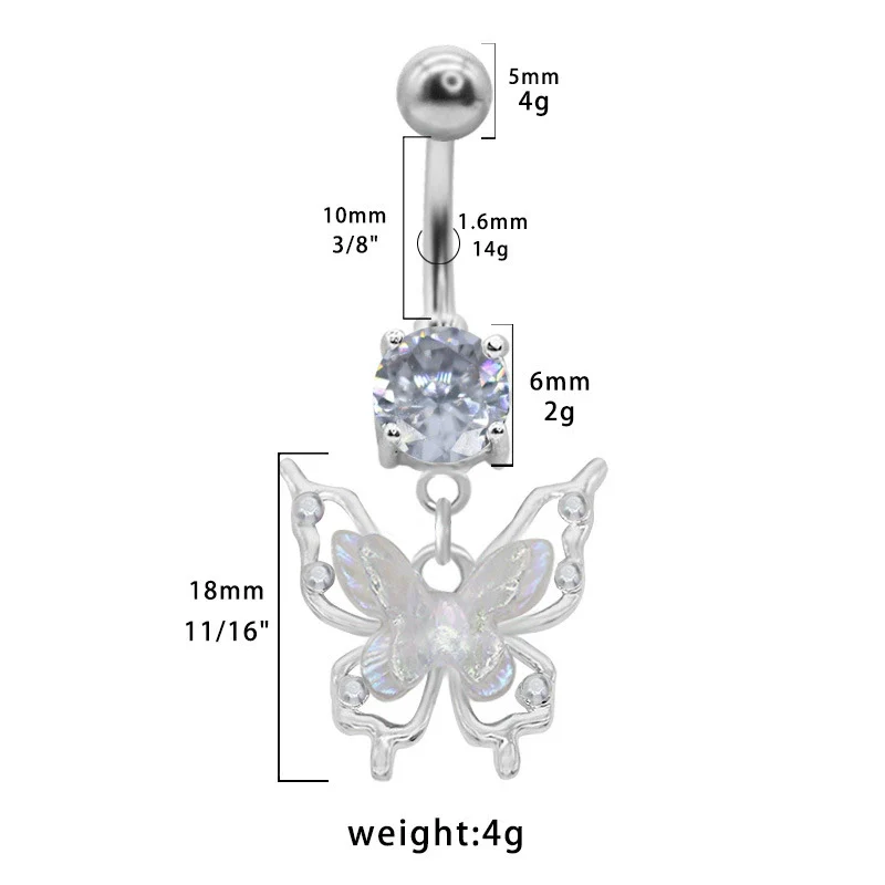 Belly Ring Jewelry Zinc Alloy Heart Shape Flash Butterfly Style Unisex - Image 5