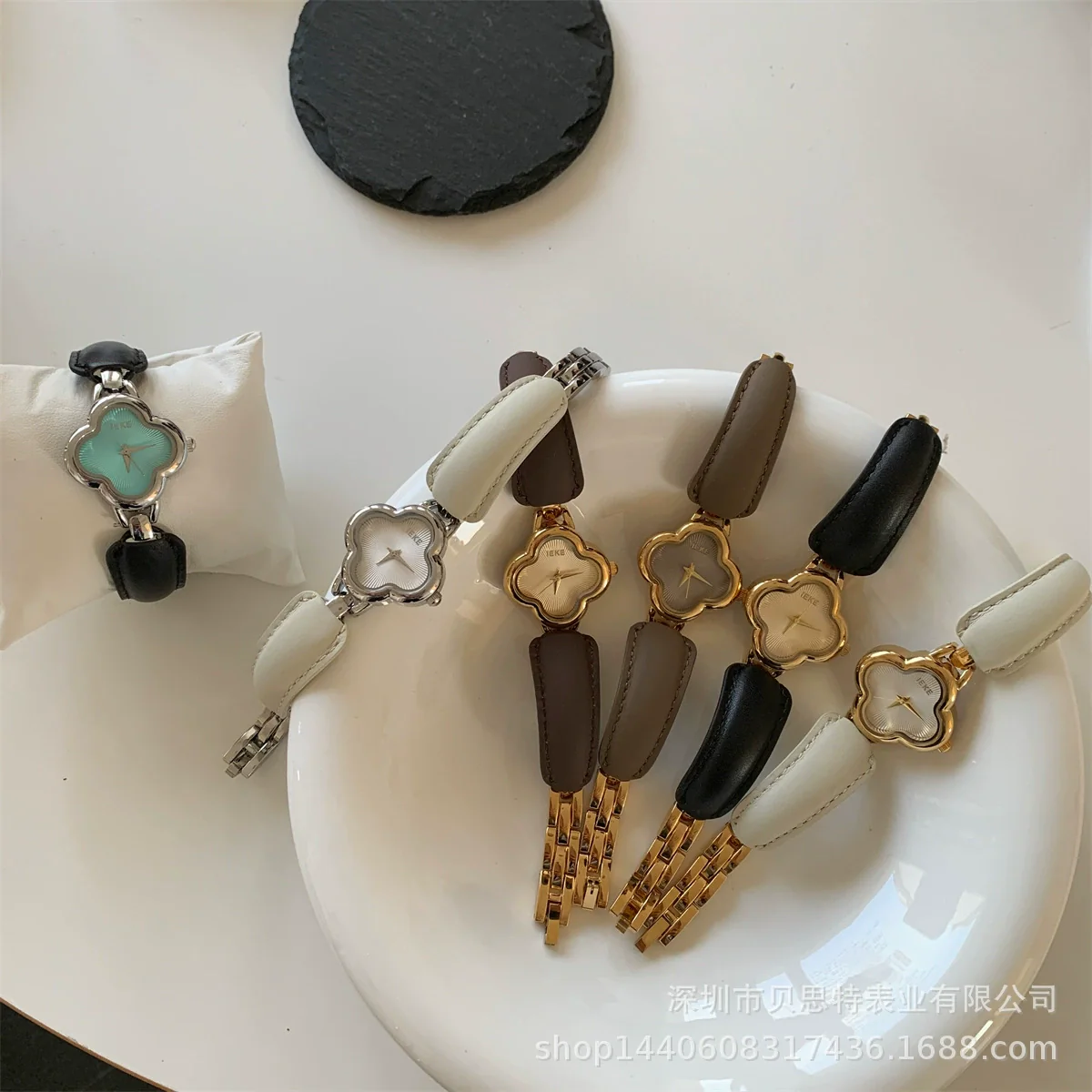 Belt Bracelet Watch Women Medieval Style Alloy Stainless Steel Four Leaf Clover Flower Shape - Image 5
