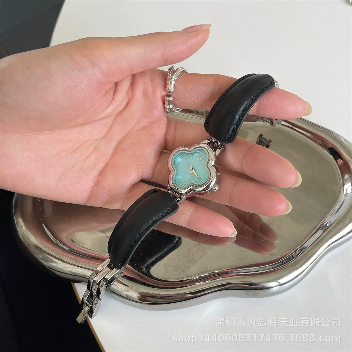 Belt Bracelet Watch Women Medieval Style Alloy Stainless Steel Four Leaf Clover Flower Shape - Image 7