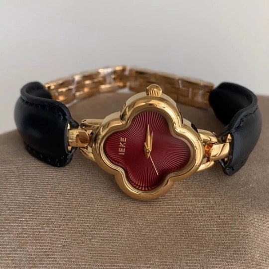 Belt Bracelet Watch Women Medieval Style Alloy Stainless Steel Four Leaf Clover Flower Shape - Image 9