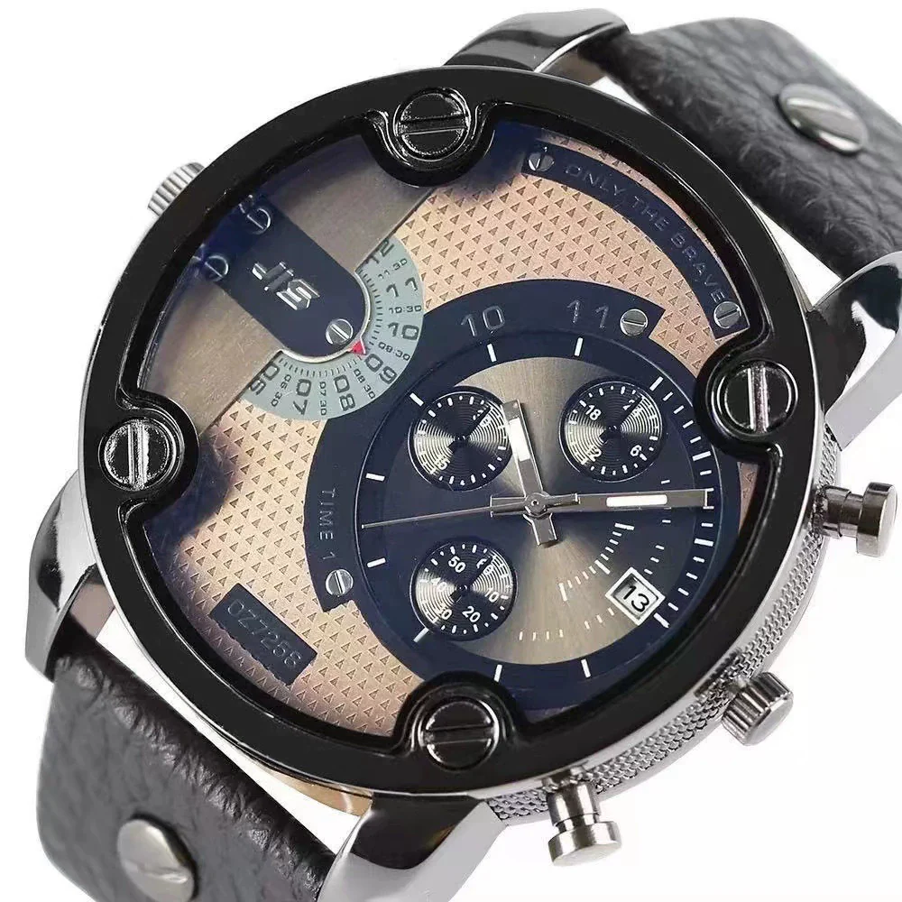 Belt Watch Alloy Leather Stainless Steel Round Dial Military Business Style - Image 2