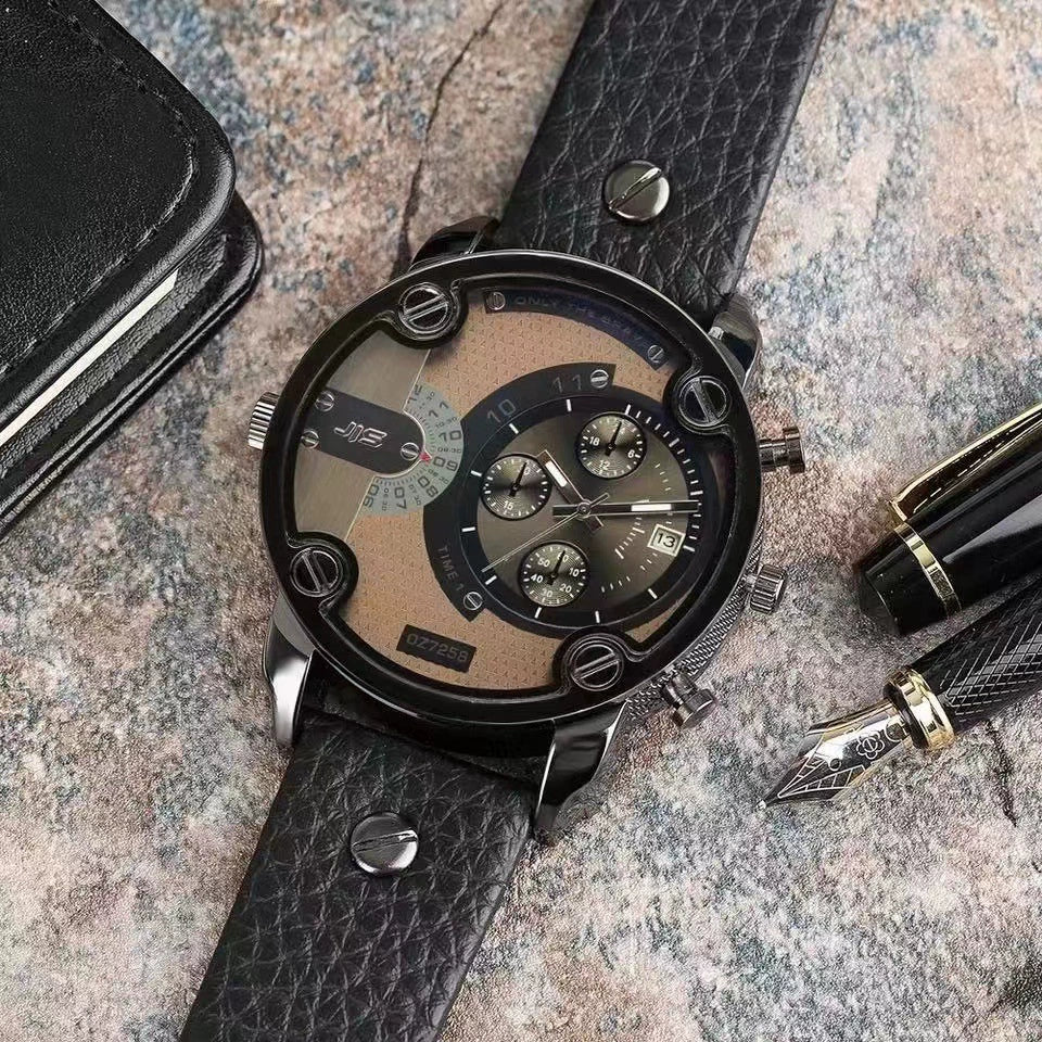 Belt Watch Alloy Leather Stainless Steel Round Dial Military Business Style - Image 4