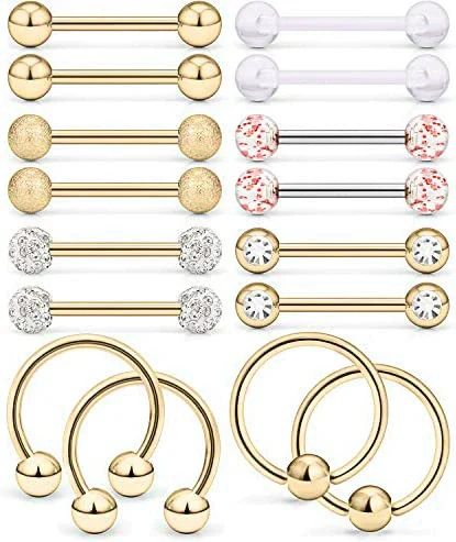 Body Piercing Jewelry Stainless Steel Tongue Ring Nipple Ring With Crown And Star Pattern Electroplated - Image 7