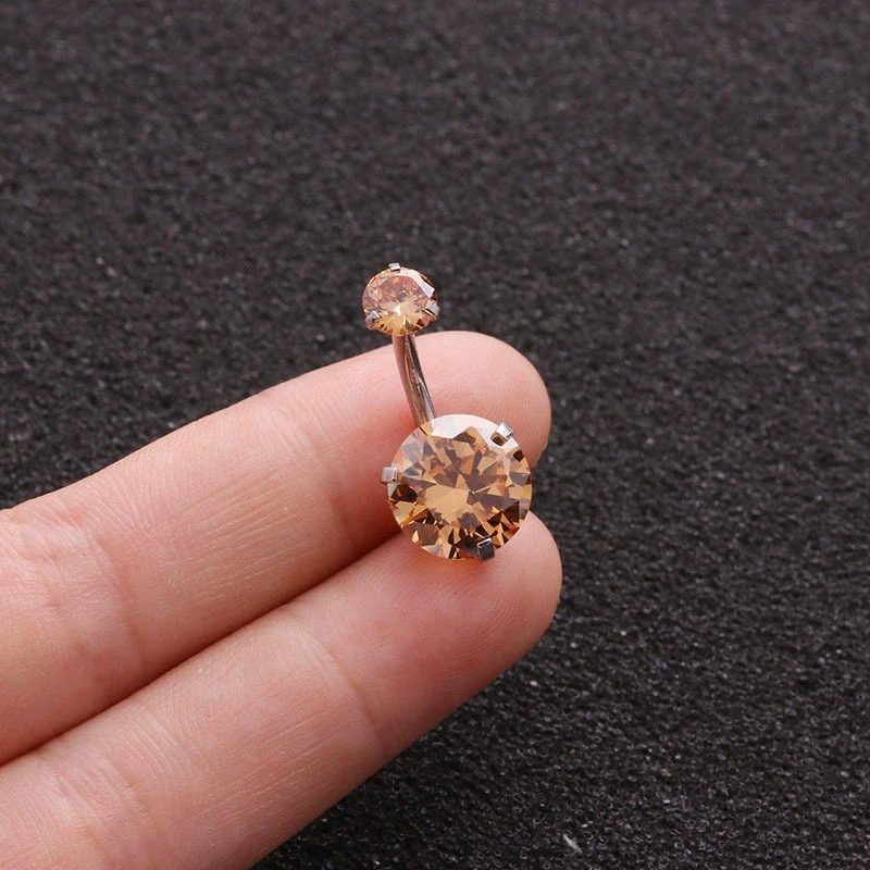 Body Piercing Stainless Steel Doubleheaded Round Zircon Navel Nail For Women With Geometric Pattern - Image 12