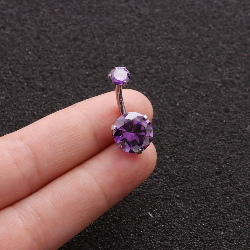 Body Piercing Stainless Steel Doubleheaded Round Zircon Navel Nail For Women With Geometric Pattern - Image 4