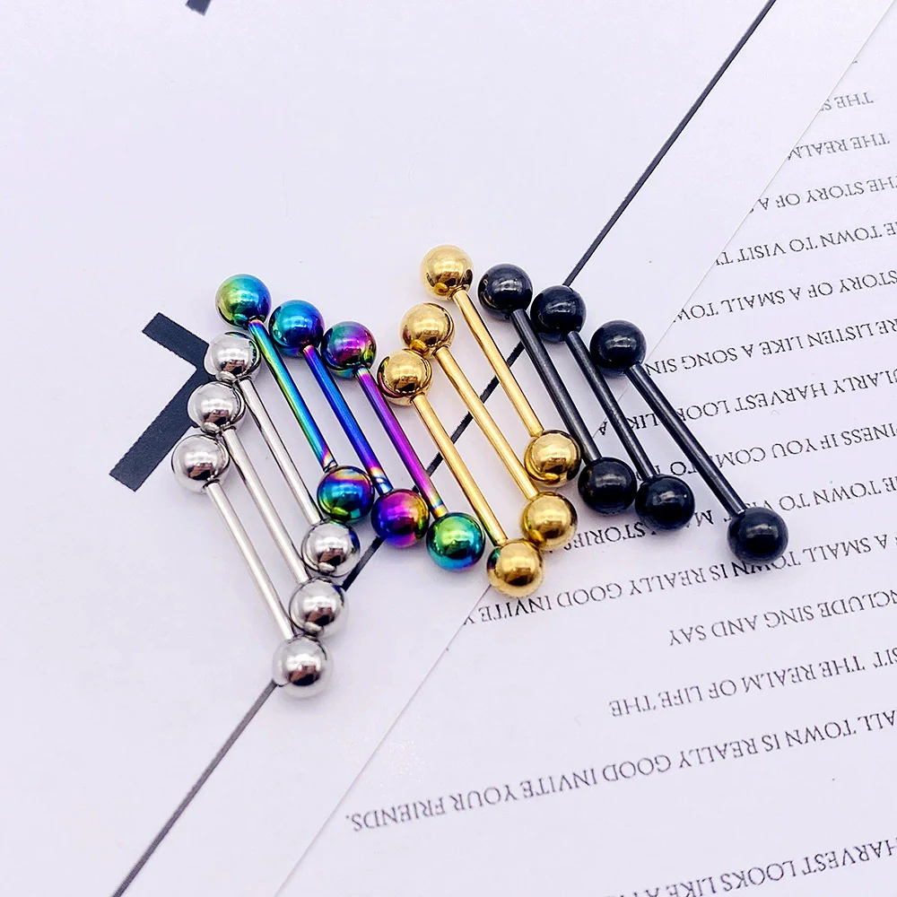 Body Piercing Stainless Steel Geometric Doubleheaded Ball Dumbbell Tongue Nail Breast Nail Ear Bone Nail Electroplated Unisex - Image 2