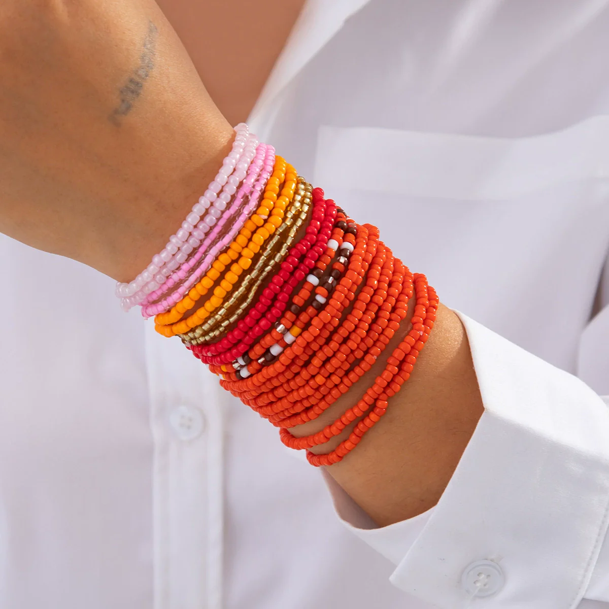 Bohemian Geometric Rice Beads Electroplated Women's Beaded Bracelet Set - Image 2