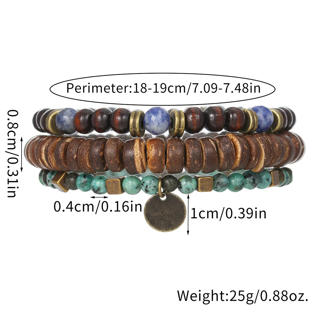 Bohemian Stone Wood Beads Geometric Stretch Bracelet Unisex Manual Design - Image 5