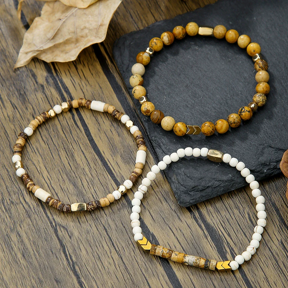 Bohemian Stone Wood Beads Geometric Stretch Bracelet Unisex Manual Design - Image 6