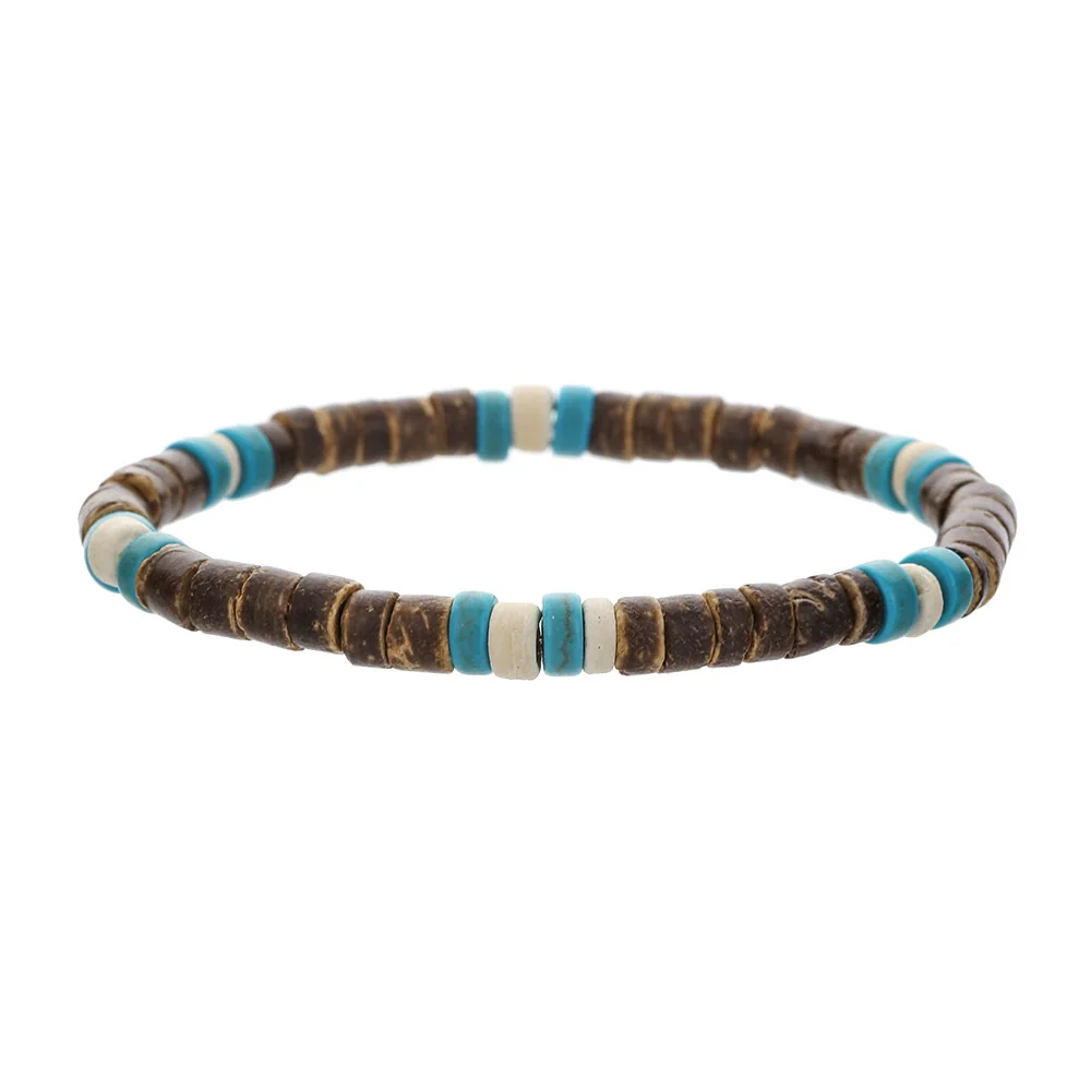 Bohemian Style Handmade Geometric Wooden Bead And Coconut Shell Bracelet For Men And Women - Image 7