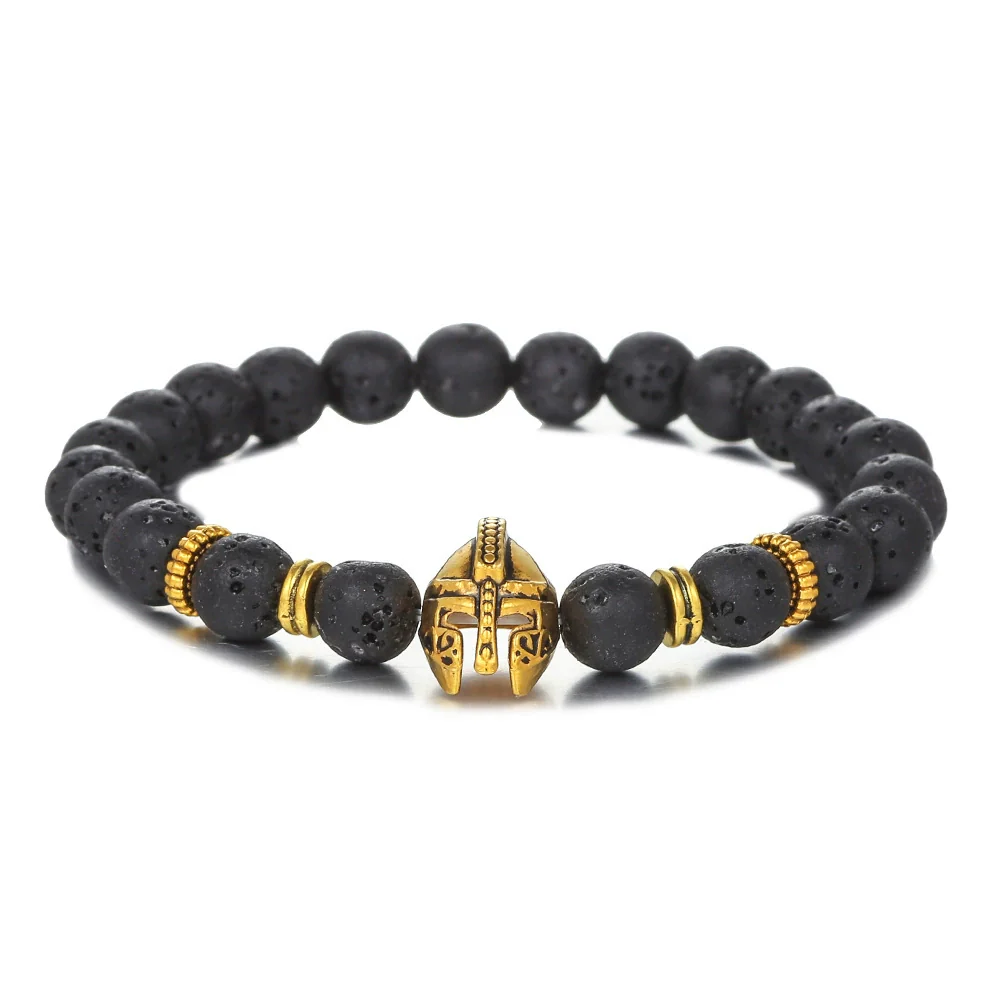 Bracelet Agate Volcanic Stone Beaded Copper Geometric Handmade Unisex Spartan Warrior Helmet Woven Yoga - Image 4