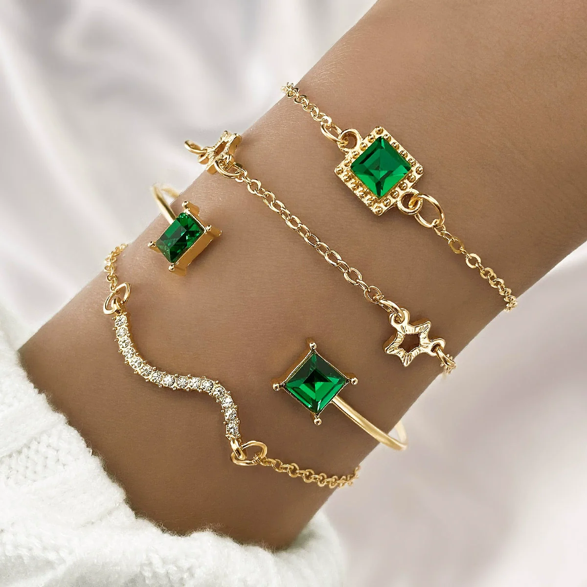 Bracelet Alloy Geometric Diamond Square - Image 9