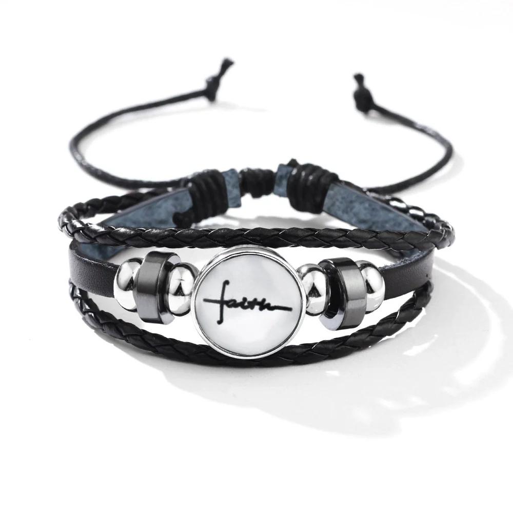 Bracelet Alloy Woven Leather English Letter Handmade - Image 7