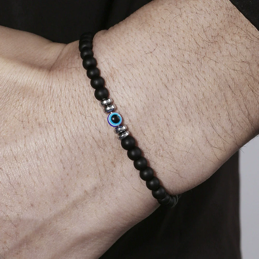Bracelet Black Frosted Volcanic Stone Geometric Handmade Unisex - Image 2