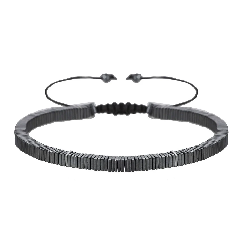 Bracelet Black Gall Stone Geometric Handmade Square Round Rivet Flat Beads Unisex - Image 12