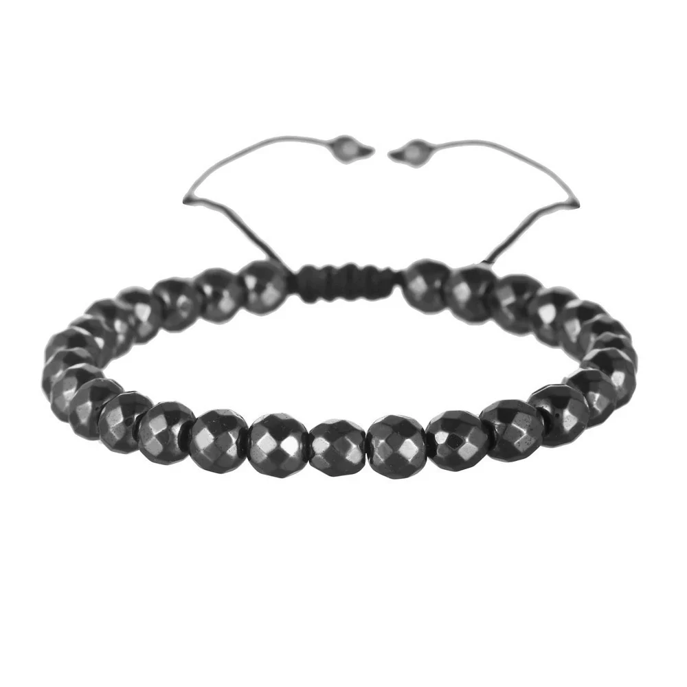 Bracelet Black Gall Stone Geometric Handmade Square Round Rivet Flat Beads Unisex - Image 9