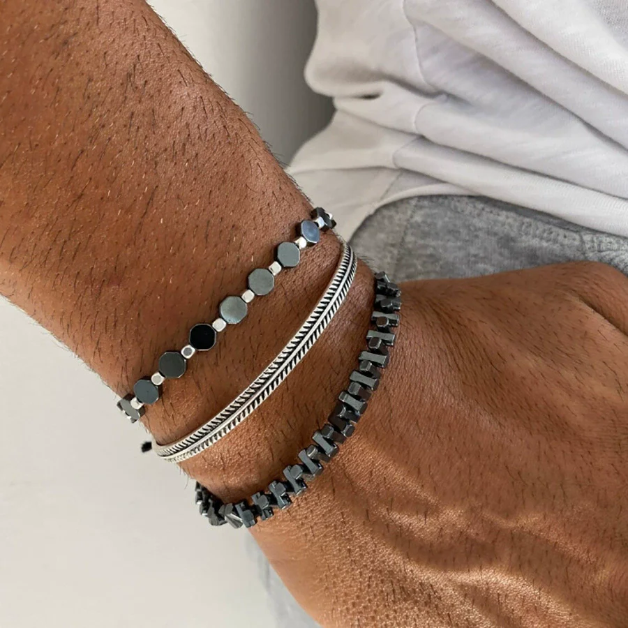 Bracelet Black Matte Copper Inlaid With Zircon Geometric Handmade Unisex - Image 16