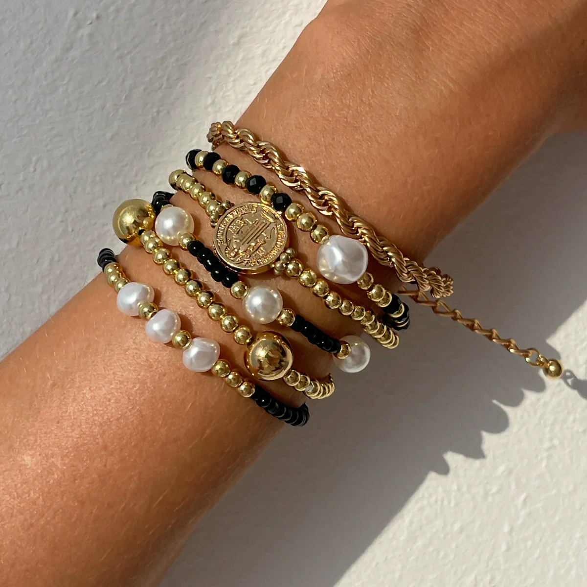 Bracelet Ccb Rice Beads Crystal Imitation Pearl Alloy Iron Chain Geometric Electroplating - Image 6