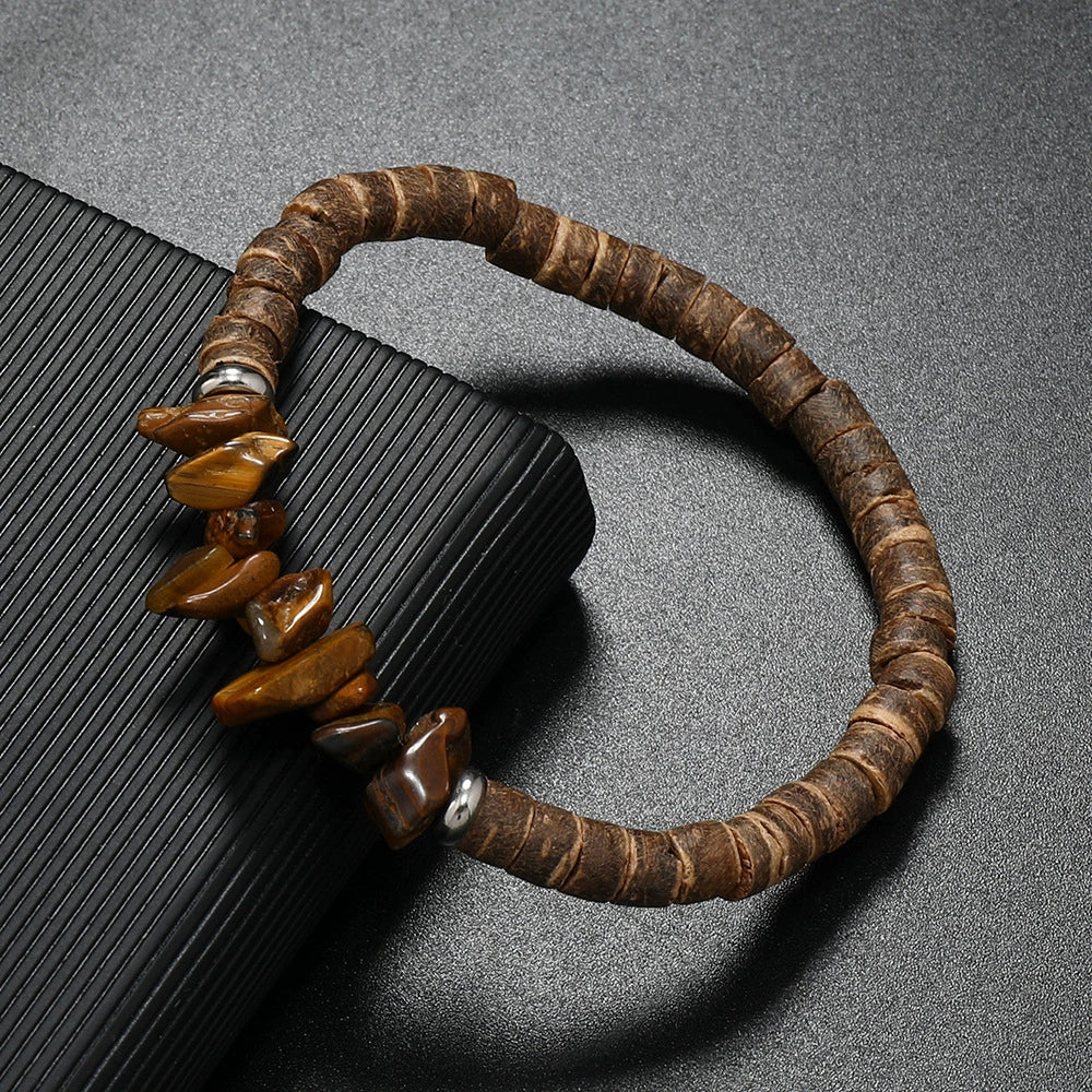 Bracelet Coconut Shell Turquoise Geometric Retro Handmade Unisex - Image 4
