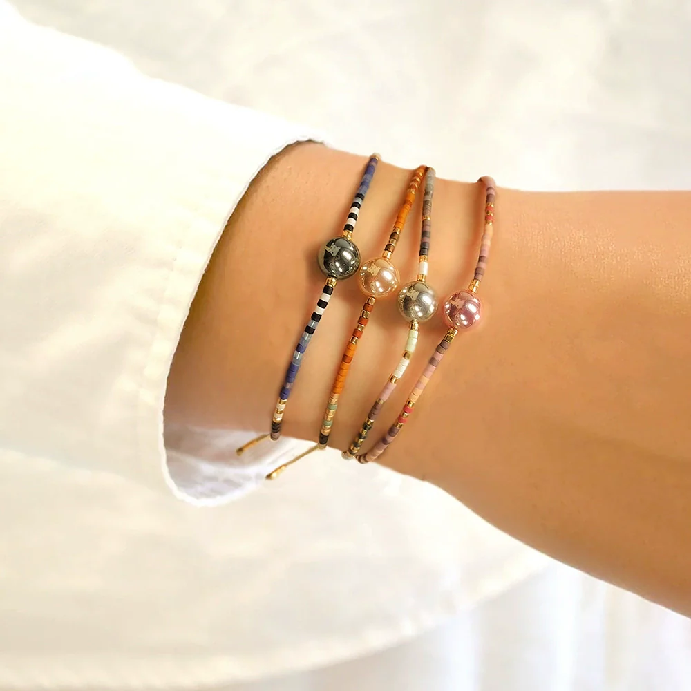 Bracelet Glass Glaze Geometric Handwoven Retro Gradient Style