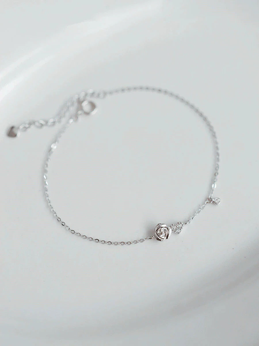Bracelet Heartshaped S925 Sterling Silver Plated 14K Gold French Women's Diamond Flower Style - Image 6