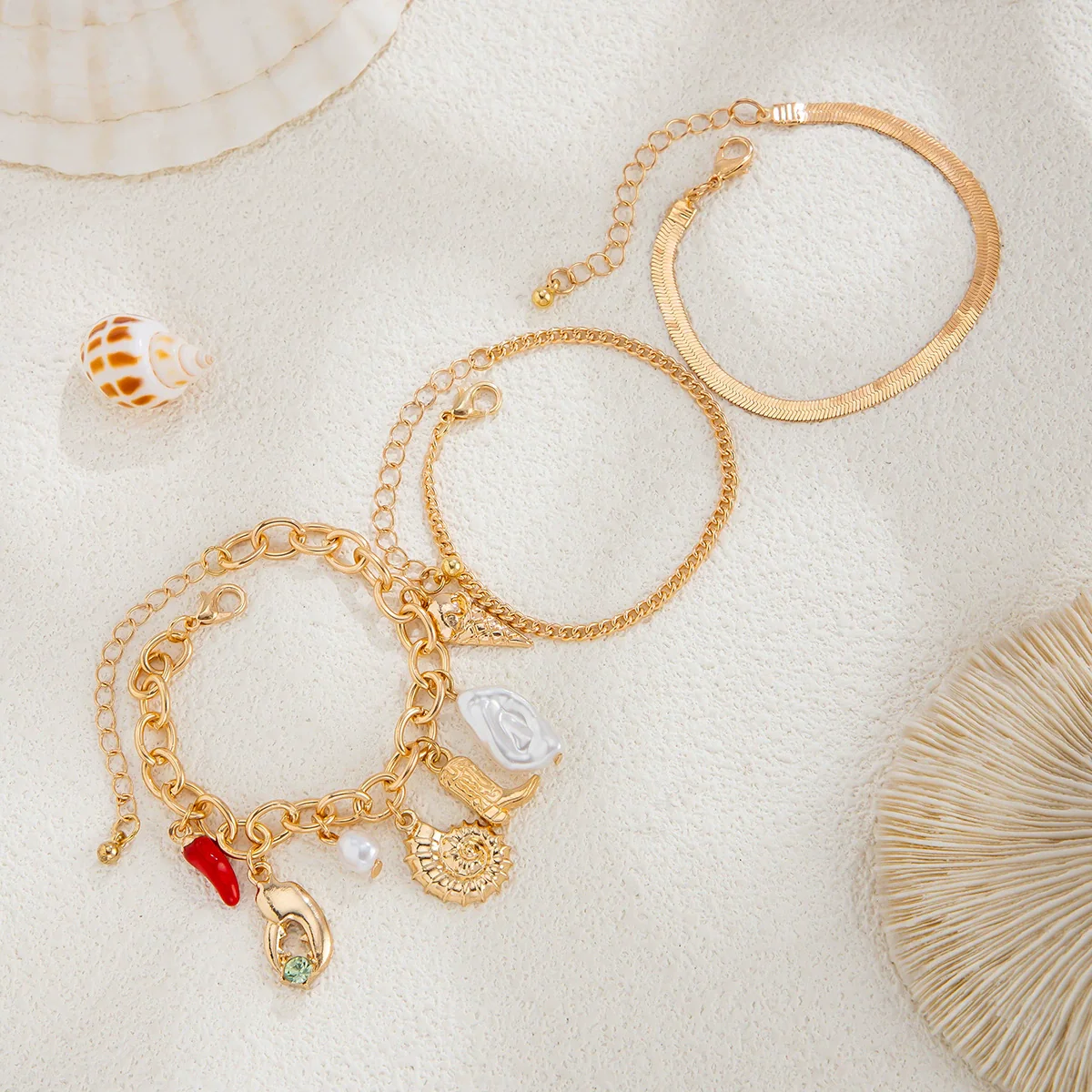 Bracelet Metal Conch Crab Pendant Iron Chain Copper Clad Iron Chain Alloy Imitation Pearl Geometric Electroplating - Image 3