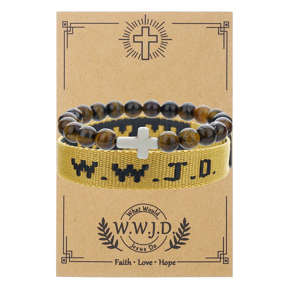 Bracelet Natural Stone Beads Geometric Handmade Cross Charm Faith Friendship Couple Unisex - Image 6