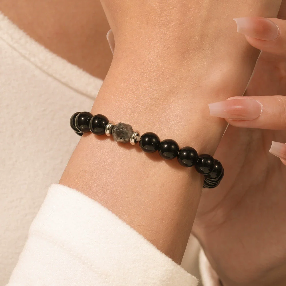 Bracelet Natural Stone Elastic Beaded Geometric Handmade - Image 2
