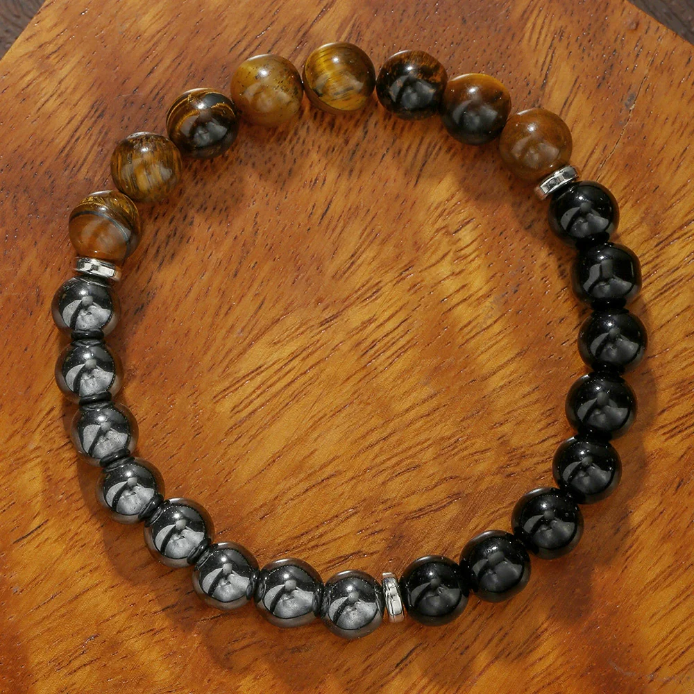 Bracelet Natural Tiger Eye Turquoise Black Gallstone Amethyst Agate Manual Design - Image 9