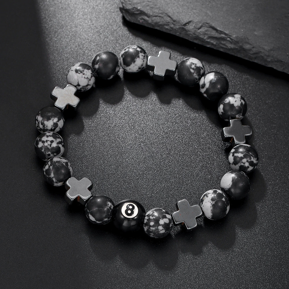 Bracelet Obsidian Stone Alloy Geometric Handmade Cross - Image 13