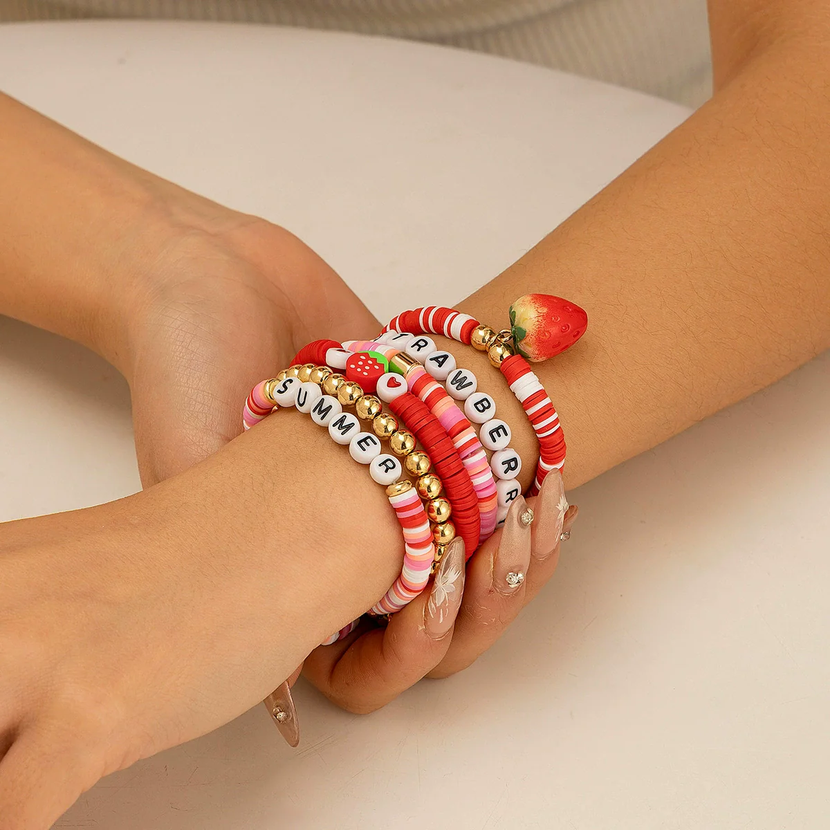 Bracelet Polymer Clay Beaded Strawberry Letter Electroplated Women's - Image 7