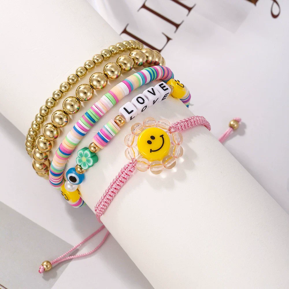 Bracelet Polymer Clay Flakes Copper Beads Acrylic Geometric Letter Handmade Unisex - Image 24