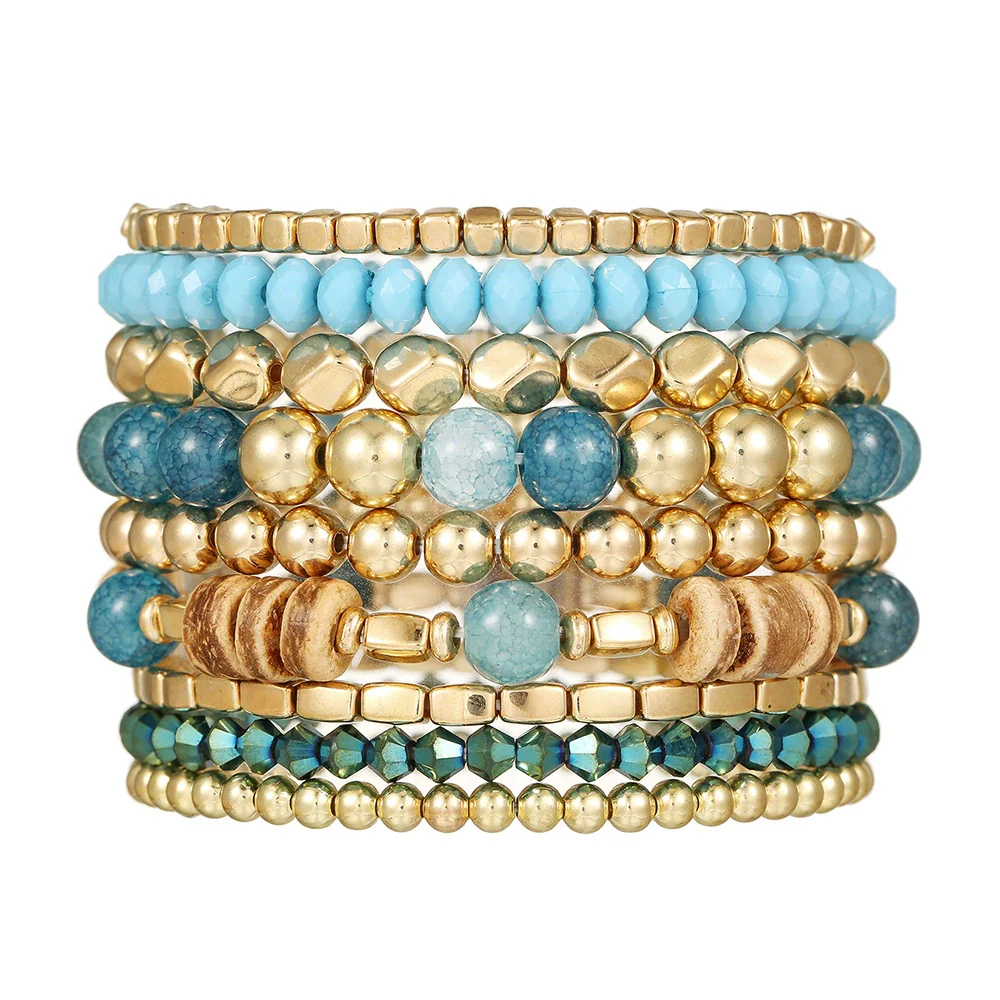 Bracelet Set Bohemian Style Coconut Shell Crystal Wooden Beads Stone Handmade Geometric - Image 2