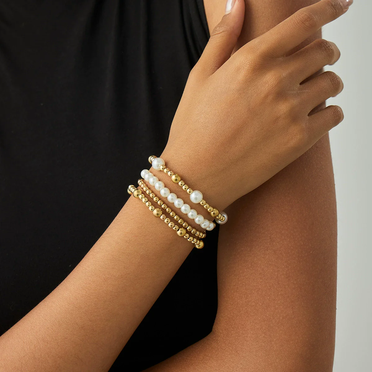 Bracelet Set Imitation Pearl Geometric Handmade Ins Style For Women - Image 10