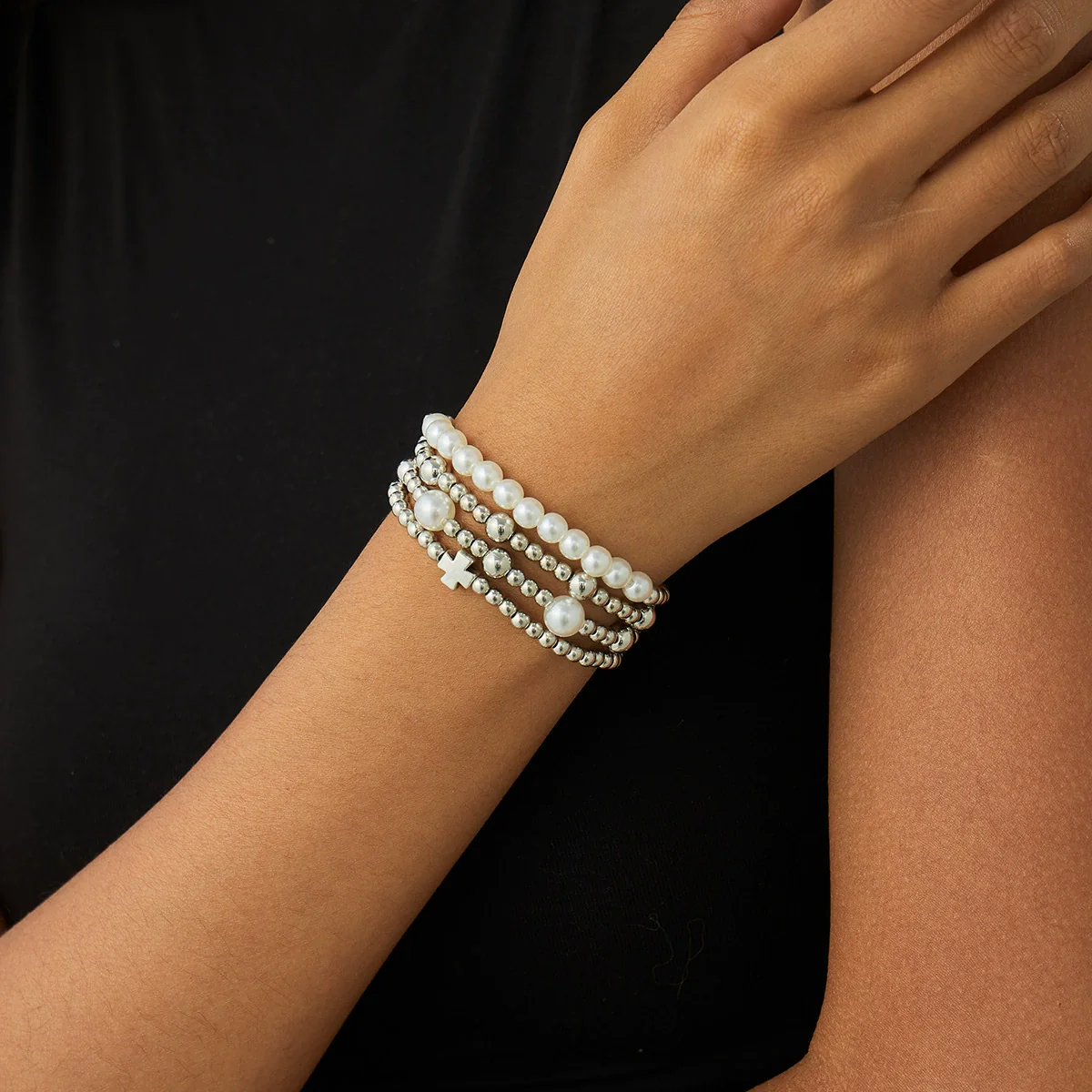 Bracelet Set Imitation Pearl Geometric Handmade Ins Style For Women - Image 11