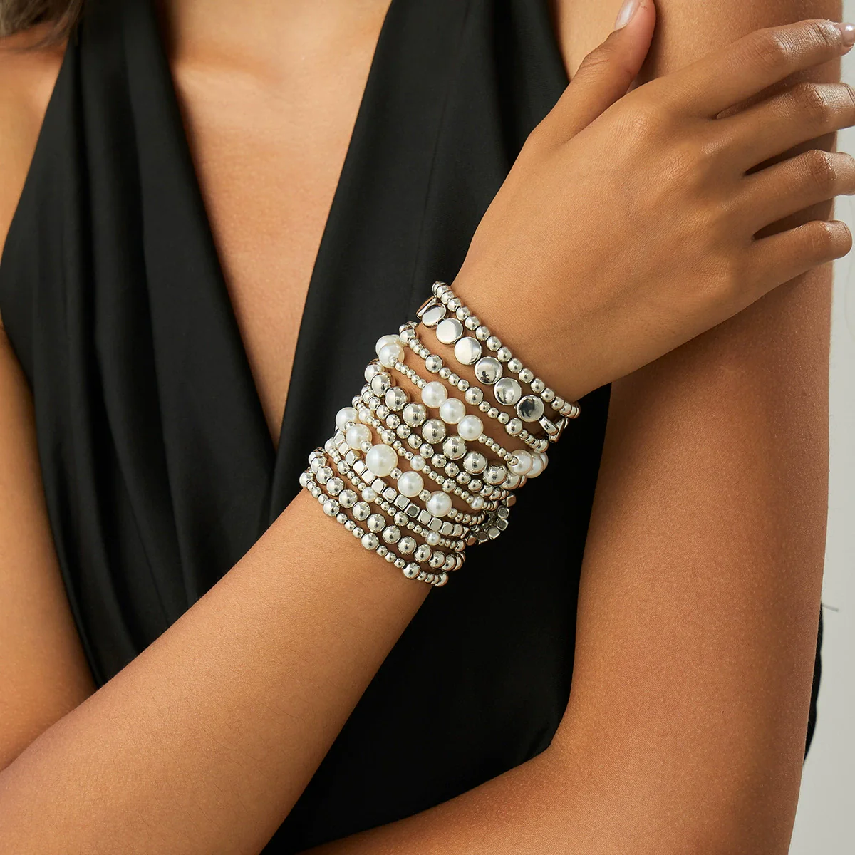 Bracelet Set Imitation Pearl Geometric Handmade Ins Style For Women - Image 13