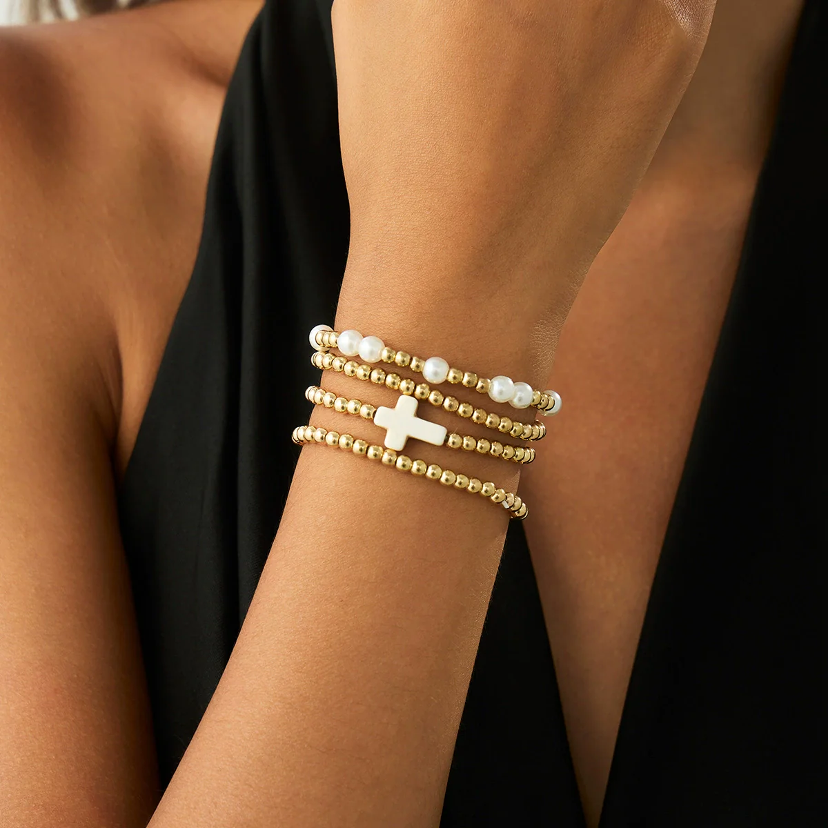 Bracelet Set Imitation Pearl Geometric Handmade Ins Style For Women - Image 14