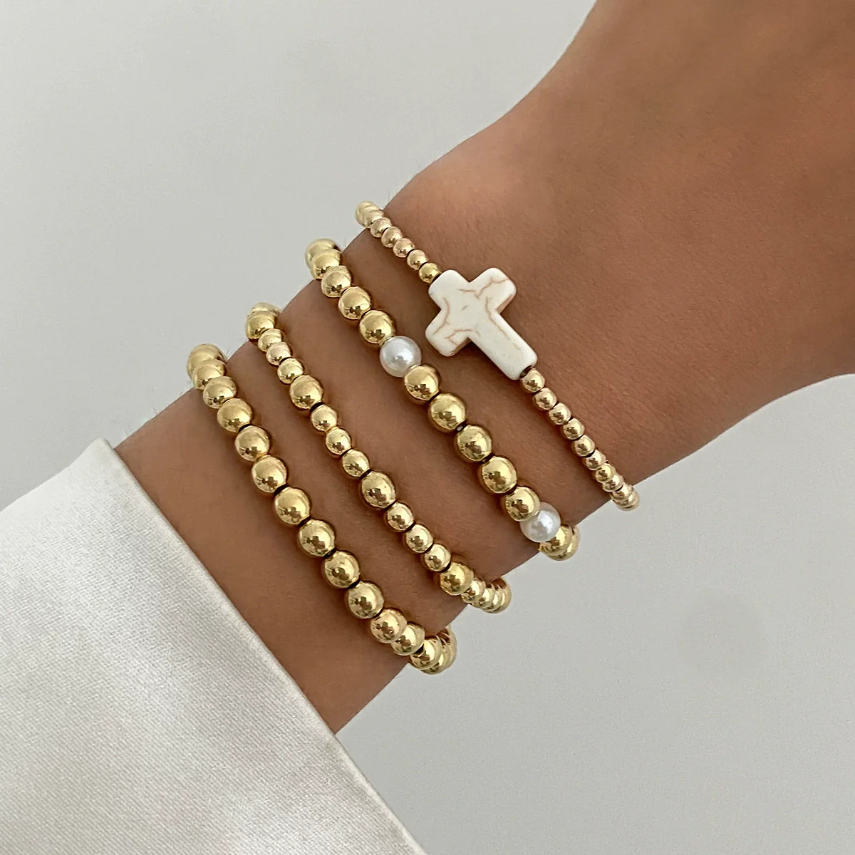 Bracelet Set Imitation Pearl Geometric Handmade Ins Style For Women - Image 3