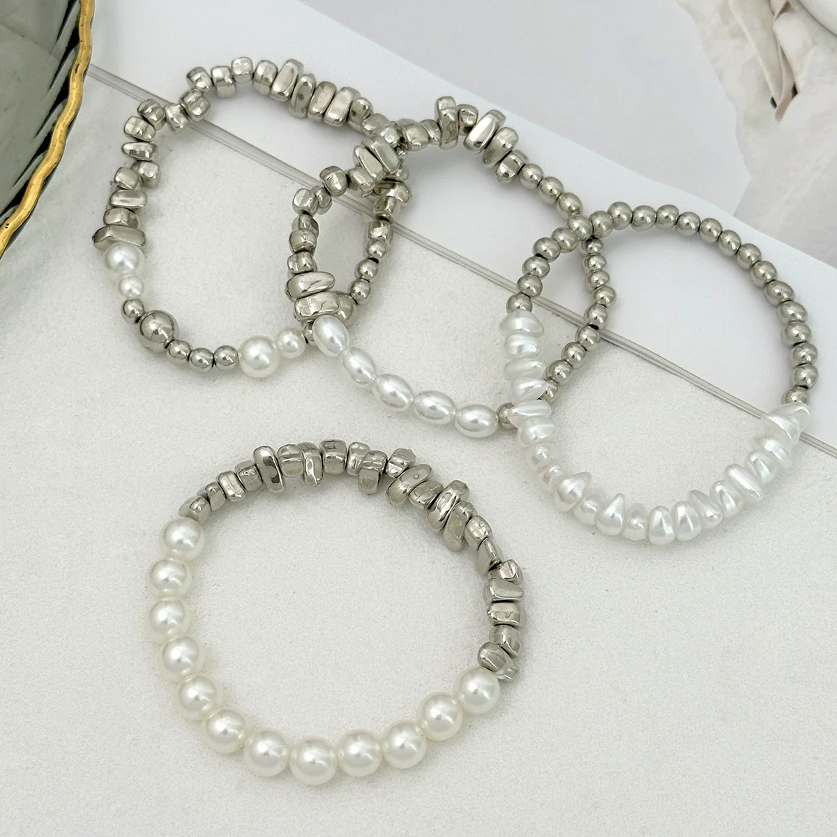 Bracelet Set Imitation Pearl Geometric Handmade Ins Style For Women - Image 4