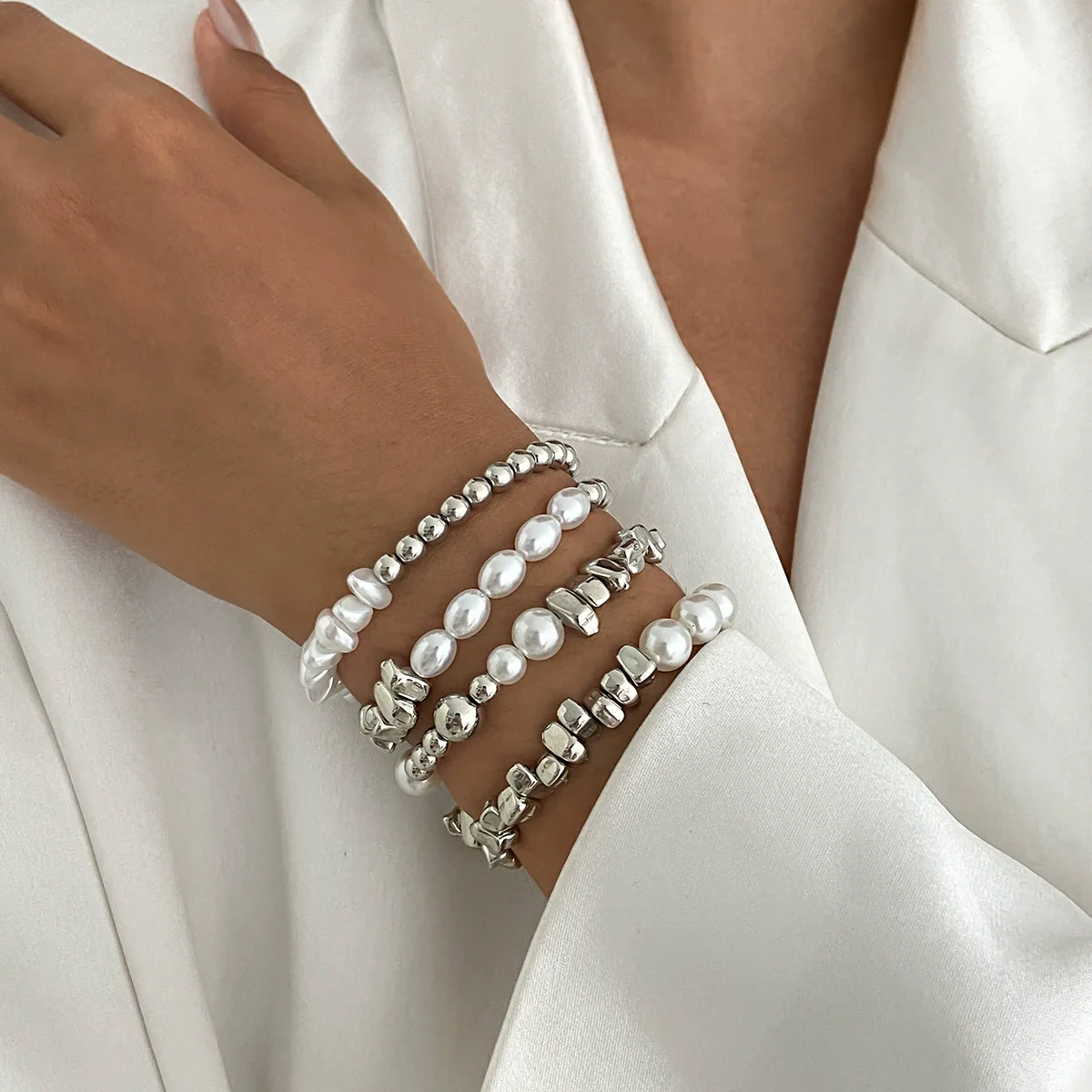 Bracelet Set Imitation Pearl Geometric Handmade Ins Style For Women - Image 7