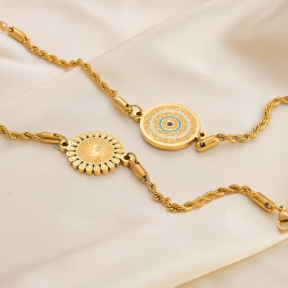 Bracelet Stainless Steel 18K Gold Sunflower Shape Star Pattern Electroplating Unisex - Image 2