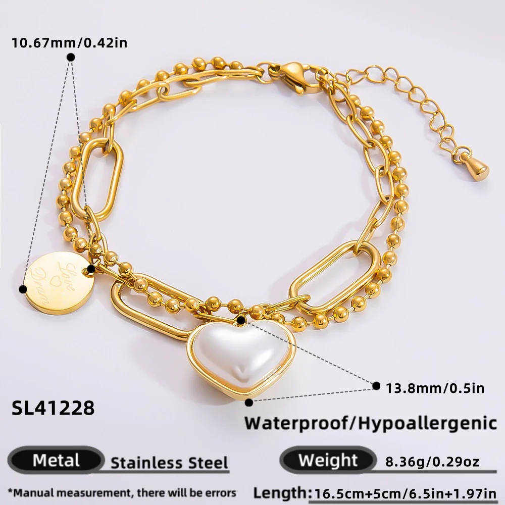 Bracelet Stainless Steel Electroplated 18K Gold Marine Style Heart Shape - Image 14