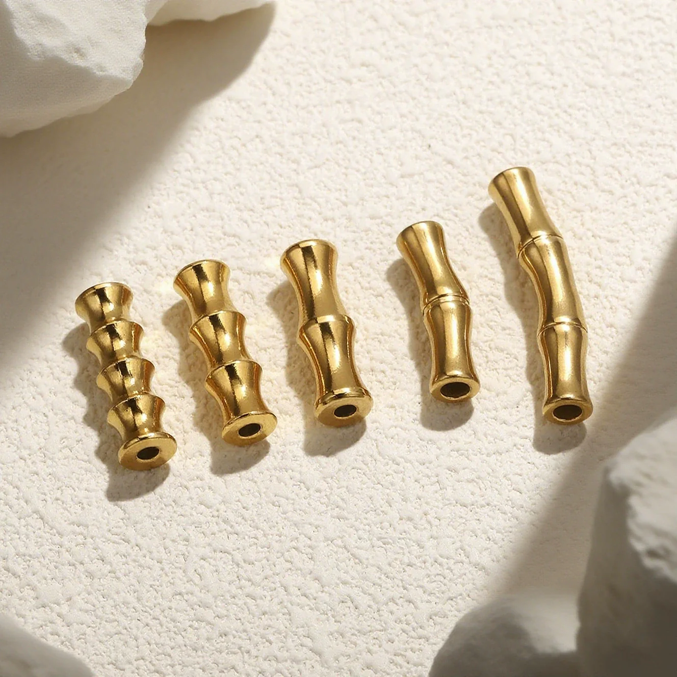 Bracelet Stainless Steel Goldplated Bamboo Pattern Round Beads Handmade Beading - Image 2