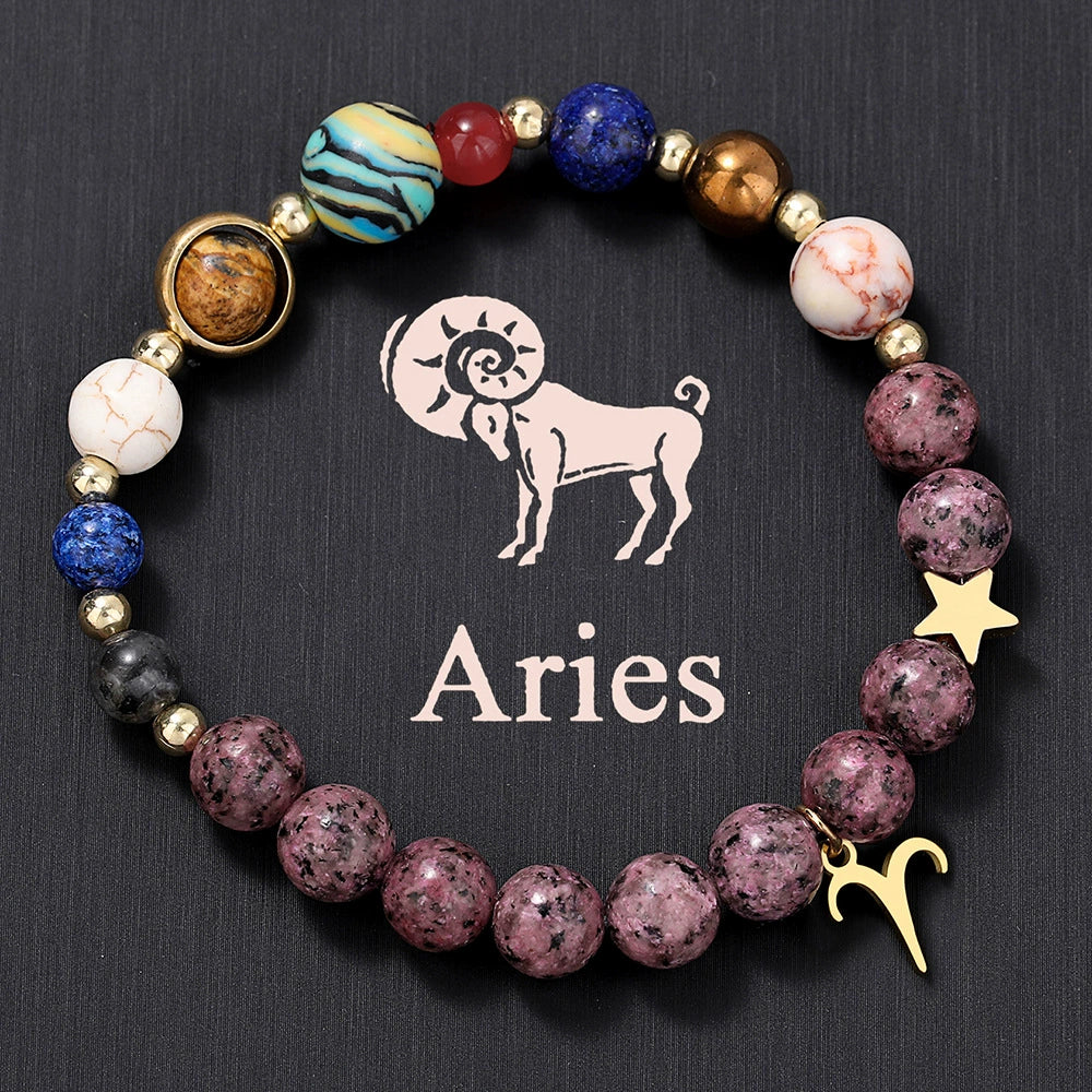 Bracelet Stainless Steel Natural Stone Granite Beaded Handmade Geometric Eight Planets 12 Constellations Unisex Women - Image 7