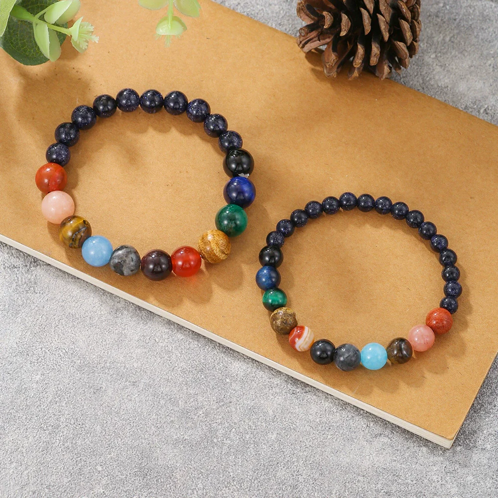 Bracelet Stone Geometric Handmade Unisex Universe Galaxy Eight Planets Style - Image 3