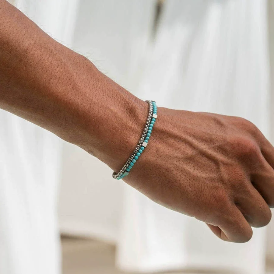 Bracelet Turquoise Black Gallstone Chain Round Handmade Fashion Bohemian Style Unisex