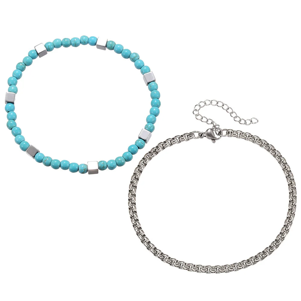 Bracelet Turquoise Black Gallstone Chain Round Handmade Fashion Bohemian Style Unisex - Image 5