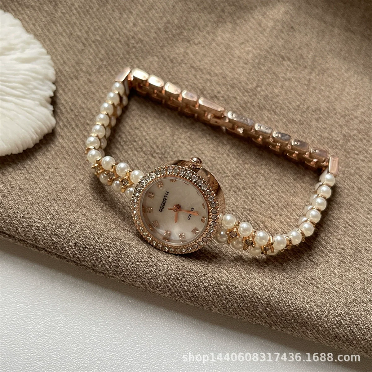 Bracelet Watch Natural Pearl Metal Ordinary Glass Mirror Antique Style Round For Women - Image 6